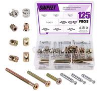 Swpeet 125 piezas 3 en 1 Tornillo de conexión de tuerca cuna Kit de tornillos, Cam Fitting con muebles Eccentric ajuste Muebles Side Connecting tornillo de tuerca pre-insertado Eccentric Rueda