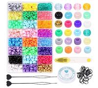Swpeet 1254Pcs 24 Colores Perlas para Kit de trenzas de pelo, Perlas de pelo Bandas de goma, incluyendo perlas de pony de caramelo, bandas de goma elásticas, Perlas rápidas para trenzas de pelo
