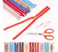 Swpeet 12P 15cm resina cremallera anillo de metal tirador colorido bolsa de costura DIY costura artesanía color aleatorio (35 cm), tijeras, banda suave tamaño kit de rango, bobina de plástico