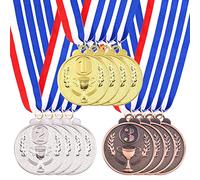Swpeet 12PCS Award Metal Kids Medallas ganadoras de medallas, oro plata y bronce con patrón de trofeo 1er segundo tercer premio para deportes, competiciones, fiesta