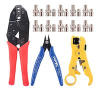 Swpeet 13 piezas profesional coaxial BNC conector Crimp Kit de herramientas de crimpado con 10 piezas CCTV BNC Crimp Conector, Extra alambre pelacables cortador y alicates laterales perfecto para