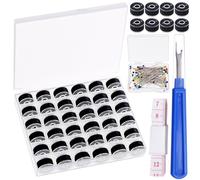 Swpeet 138 piezas de hilo preenrollado negro con caja de plástico transparente de almacenamiento, juego de bobinas preenrolladas de hilo de poliéster para máquina de bordado a mano, suministros de