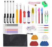 Swpeet 138Pcs Kit de herramientas de coser con tijeras, pines de coser, rellende pluma, sostende pluma, tiza de colores, tiza de sastre de herramientas, regla y sacapunde lápiz para la artesanía