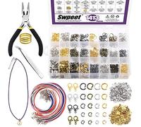 Swpeet 1414Pcs 4mm 5mm 6mm 8mm 10mm Anillos de salto abierto y cierres de langosta con herramientas de reparación de joyería Kit de sorteo, incluyendo cuerdas de collar cerados