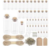 Swpeet 148 piezas de 3 tamaños, mini botellas de vidrio con tapones de corcho, tornillos para ojos, cordel, embudo y etiquetas surtidas, kit de mini tarros de vidrio con tapones de corcho para