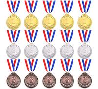 Swpeet 15 medallas de metal dorado y plateado y bronce con cinta, medallas de ganador de estilo olímpico para eventos infantiles, aulas, juegos de oficina y deportes, 1º 2º y tercer lugar (medallas de