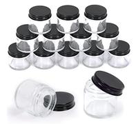 Swpeet 15 paquetes de tarros de vidrio transparente de 2 oz - 60 ml con tapa negra, kit de surtido de envases redondos de vidrio para cosméticos con tapas, tarros de viaje para cosméticos, envases