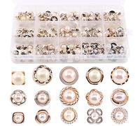 Swpeet - 150 botones de perlas sintéticas, 15 tipos, 15 unidades, para coser con botones para cubrir la ropa, camisas, trajes y suéteres, caja de almacenamiento