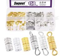 Swpeet 150 cierres de rosca de barril K de 2 estilos con anillo y kit surtido sin anillos, cierre tipo tornillo, collares, pulseras, conectores de tornillo, cierres de extremo de cordón para bricolaje