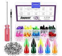 Swpeet 150 juegos de remaches cónicos metálicos 7x14mm y kit de espalda de tornillo, con herramientas de montaje, tornillos de remaches metálicos punk, clavos de cuero para procesos de cuero DIY