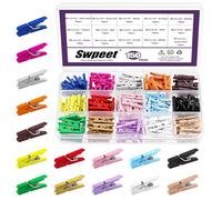 Swpeet 150 pinzas de madera natural de 15 colores de 2,5 cm con resortes fuertes, resistentes a la corrosión, para aula, fotos, manualidades, tarjetas pequeñas decorativas