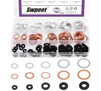 Swpeet 150 Uds 3 materiales cobre rojo aluminio goma M10 M12 M14 M16 M18 aceite tapón de drenaje de aceite junta arandelas planas kit surtido de arandelas, almohadillas de amortiguación de vibración