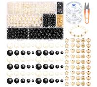 Swpeet 1503Pcs 2 colores 4/6/8/10/12mm brazalete de perlas que incluye 1000Pcs perlas perforadas en blanco y negro, cuentas espacide 500Pcs, cadenas elásticas 2Pcs, tijeras 1Pc para bricolaje