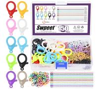 Swpeet 150Pcs 10 Colores Plástico Langosta Garra Cierres Con Cadenas de Bolas y Colores Mixtos Abiertos Anillos de Aalto Kit de Sorteo, Langosta Garra Llavero Clips Para la Fabricación de Joyería