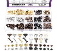 Swpeet 152 pares de 3 estilos, ganchos para falda y ojales, ganchos de costura con botones de metal, para costura y ojales con botones automáticos de metal para ropa