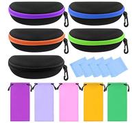 Swpeet 15Pcs Sunglasses Case Set, 5 Colors Portable Travel Sunglasses Case, Zipper Travel Eyeglasses Cases with Hook, Safety Glasses Cases Zipper Shell Eyeglasses with Glasses Pouch and Cleaning Cloth