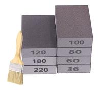 Swpeet 16 almohadillas de lijado de esponja de lijado ultra finas de grano #120 de 4x2.8x1 pulgada y kit surtido de pinceles de madera para pintura, almohadillas de lijado flexibles en seco y húmedo