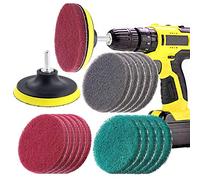 Swpeet 16 almohadillas de limpieza de 4 pulgadas de 3 colores diferentes, cepillo alimentado por taladro, kit de limpieza, almohadillas de pulido abrasivas con 1 accesorio de gancho para limpieza de