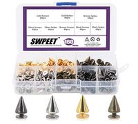Swpeet 160 pares 4 colores 7 mm x 9,5 mm Bullet Cone pinchos y tacos de metal tornillo parte trasera para DIY piel Craft Cool Rivets Punk Stud Coincal Capa