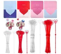 Swpeet 160Pcs 9 pulgadas 13.4 pulgadas Claro y rojo cabeza de plástico Corazón Floral Picks titulares de tarjetas con kit de tarjetas de felicitación, titulares de tarjetas de flores
