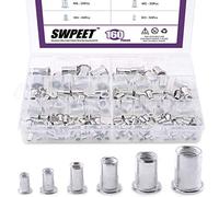 Swpeet 160Pcs Kit de tuerca de remache de cabeza plana de aleación de aluminio, que incluye una variedad de M3 M4 M5 M6 M8 M10 Nutsert de inserción de banda de rodadura de aluminio perfecto