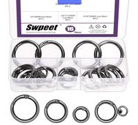 Swpeet 16pcs 3Sizes Black Spring O Anillos y Ronda Primavera Snap Gancho Girar Surtido Kit de Surtido de Mosquetón Redondo Llavero Clip O Anillos Gancho Bolsillo Cierre de Primavera Hebilla para DIY