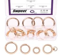 Swpeet 16pcs 3Sizes Oro Primavera O Anillos y Redondo Primavera Snap Gancho Girar Surtido Kit de Surtido de Mosquetón Redondo Llavero Clip O Anillos Gancho Bolsillo Cierre Primavera Hebilla para DIY