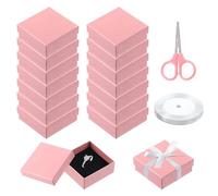 Swpeet 17 cajas de regalo de cartón con patrón de abanico rosa de 2.95 x 2.95 x 1.2 pulgadas, con tijeras y cinta de poliéster, kit surtido de collares, aretes, pulseras, cajas de regalo para