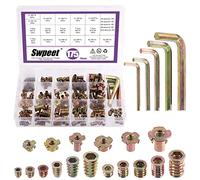 Swpeet 175 Uds. M4 M5 M6 M8 M10 Métrico Acero al Carbono Color Zinc Insertos Roscados Tuercas y Tuerca en T 4 Puntas Tuercas Ciegas en T con Llave, Kit Surtido para Muebles de Madera Tornillo Insertos