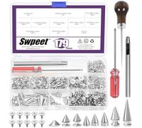 Swpeet 179 conjuntos 8 tamaños Spikes de cono de plata con rasguños Awl destornillador Punch Kit, Punk Spikes y Studs Metal árbol Spikes Bullet Spikes Screwback Studs para Punk Ropa artesanía