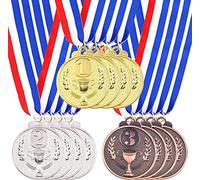 Swpeet 18 Piezas Medallas del Premio Metálico Medallas del Ganador para Niños, Medallas de Oro, Plata y Bronce con Modelo de Trofeo Primer Segundo Tercer Premio para Deportes, Competiciones, Fiesta