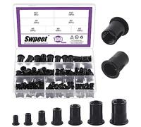 Swpeet 180 piezas 7 tamaños Kit de tuercas de remache métricas, M3 M4 M5 M6 M8 M10 M12 tuerca de remache, Kit de insertos de tuerca de remache métrica galvanizada en negro de acero al carbono, surtido