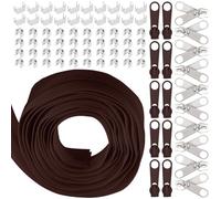 Swpeet 1Roll #5 Deep Coffee Nylon Zipper Strip mit 20Pcs Matched Zipper Sliders Surtido Kit, ErsatzZipper Roll Endless Zip mit Doppeltem Einschieber