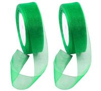 Swpeet 2 rollos de 50 yardas x 1 pulgada, color verde brillante, cinta de organza transparente, cintas de tela de gasa para ramos de boda, decoración de cumpleaños