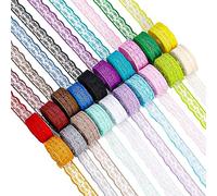 Swpeet 20 rollos de encaje bilateral de 2,2 cm con cinta de encaje de tela hueca para decoración de bodas, costura, fabricación de lazos para el pelo, envoltura de regalos