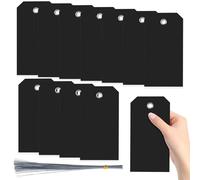 Swpeet 200pcs negro 6,29"x3,14" impermeable escribible ojal etiquetas de plástico con cables kit surtido, etiquetas colgantes etiqueta de ojal en blanco fija para etiquetar equipaje