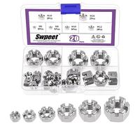 Swpeet 20Pcs 6 Tamaños Plata M6 M8 M10 M12 M14 M16 304 Acero inoxidable Hexágono ranurado Kit de surtido de tuercas, tuercas de castillo hexagonales tuercas hexagonales para reparación de fijadores