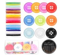 Swpeet 22 botones redondos de resina de 2 pulgadas (48 mm) de 10 colores mezclados con hilo de bordado de 21 colores y agujas de coser, kit de costura de 4 agujeros, botones de costura de botón