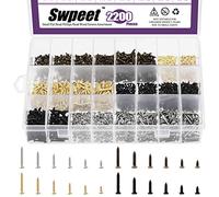 Swpeet 2200 piezas de 4 colores 5 mm, 6 mm, 8 mm, 10 mm, 12 mm, 16 mm, kit surtido de tornillos de madera, varios mini tornillos de madera, tornillos de pared de yeso, tornillos de cabeza plana