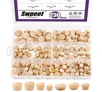 Swpeet 230 piezas de 2 estilos de 3/20.3 cm, 7/40.6 cm, 1/5.1 cm, 17/81.3 cm, 15/81.3 cm, 19/81.3 cm, tapones de madera, tapones de botón, tapones de botón de arce, juego surtido de tapones de agujero