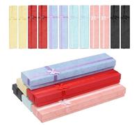 Swpeet 24 cajas de regalo de joyería de 6 colores 7,87 x 1,57 x 0,78 pulgadas con tapa y nudo de cinta decorativa, cajas de joyería de cartón con collar, pulsera, caja de regalo a granel