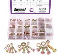 Swpeet 240 piezas 1/4-20 5/16-18 3/8-16 12 tamaños Grado 8 USS Tornillos Surtido de tornillos de tuerca y arandela, rosca gruesa, tornillos de cabeza hexagonal y arandela plana