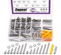Swpeet 240pcs #10x 3/8" 5/8" 3/4" 1" 1-1/4" 1-1/4" 1-1/2" 1-3/4" 1-3/4" 304 de acero inoxidable 304 tornillos de pared de yeso autoroscantes rápidos tornillos de madera tornillos de chapa de metal