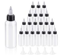Swpeet 25 botellas de dispensación transparente con kit de embudo pequeño, botella de plástico ldpe de Boston de 2 onzas, botella de Bureta de extrusión de 60 mililitros en el aire y kit de tapa
