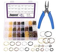 Swpeet 2501 anillos pequeños de metal divididos de 5 tamaños de 3 mm, 5 mm, 8 mm, 10 mm, 14 mm, anillos pequeños de metal divididos con kit de alicates de apertura de anillo dividido, anillos de salto