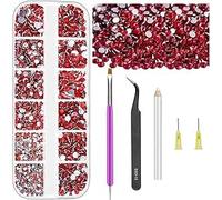 Swpeet 2606 piezas de joyas con 4 tamaños mixtos 2 mm 3 mm 4 mm 5 mm kit de diamantes de imitación rojos claro parte trasera plana cristal redondo piedras preciosas para manualidades, ropa, tela