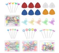Swpeet 261 Piezas de Costura de Cabeza Plana Pins Set Contiene 200 Piezas Mariposa, Ciruela Flor, botón, Corbata Cabeza Pins, 50 Piezas de Colores Mixtos Clip de Costura, 10 Piezas 4 Colores sastres