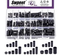 Swpeet 270 piezas de 18 tamaños M3 M4 M5 M6 de nailon negro redondo espaciador tornillo tuerca surtido Kit surtido de tuercas de nailon ABS, longitud 3 mm, 5 mm, 6 mm, 8 mm, 10 mm, 12 mm, 18 mm, 20
