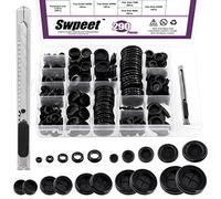 Swpeet 290 piezas de 3 tipos cerrados/de doble cara/junta de anillo con ojal de goma con kit de cuchillo artesanal, enchufe de agujero de cortafuegos redondo de goma para el cable de alambre del coche