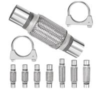 Swpeet 3 piezas tubo de escape largo de 2.2 x 6 pulgadas con kit de solado de escape de 2.2 pulgadas, tubo de escape doble trenzado de acero inoxidable tipo universal
